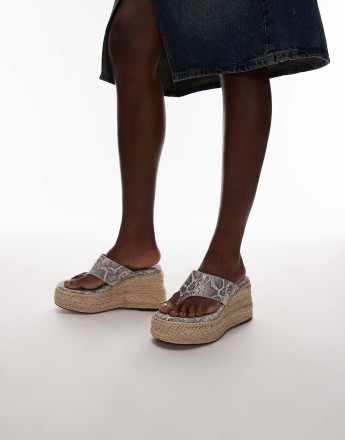 Topshop Heidi toe thong espadrille wedge in snake