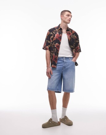Topman denim bermuda short in light wash blue