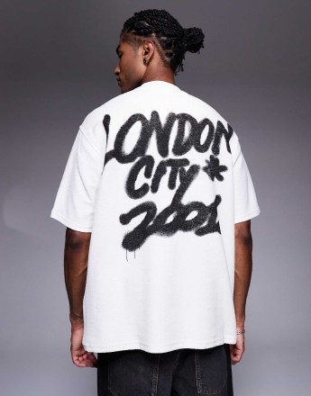 Bershka london city back printed t-shirt in white