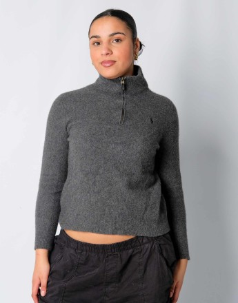 Vintage Polo Ralph Lauren L Knit Sweatshirt Charcoal Grey Quarter Zip
