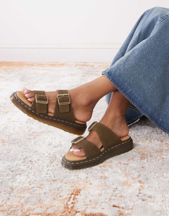 Dr Martens unisex Josef slides in dark olive