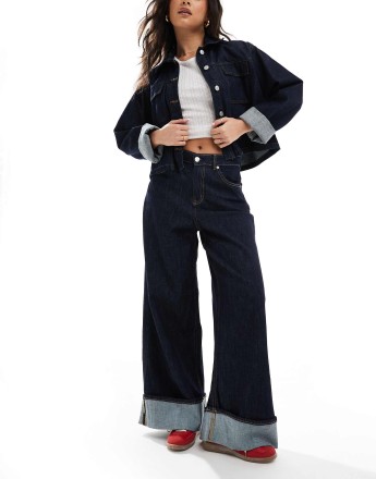 Stradivarius wide leg turn up jean in indigo