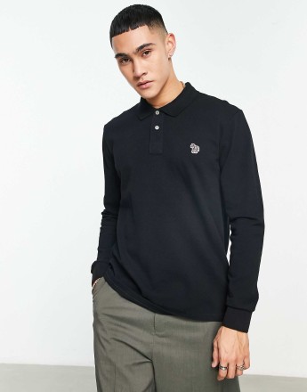 PS Paul Smith regular fit logo long sleeve polo in black