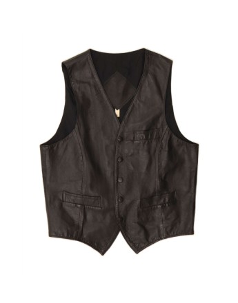 Vintage Leather Waistcoat Large In Black