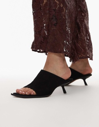 Topshop Premium Ilya suede open square toe mule in black