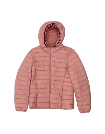 Vintage Tommy Hilfiger Hooded Padded Jacket UK 14 Medium In Pink