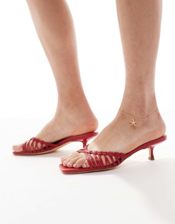 Glamorous Wide Fit kitten heeled woven sandals in red