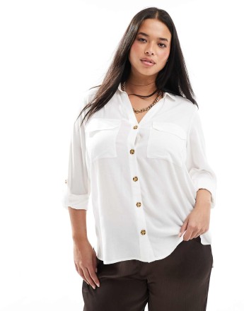 Vero Moda Curve button down shirt with pocket detail in white