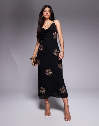 River Island sequin cowl neck maxi dress in black