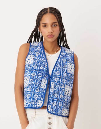 Nobody's Child western quilted gilet in blue bandana print