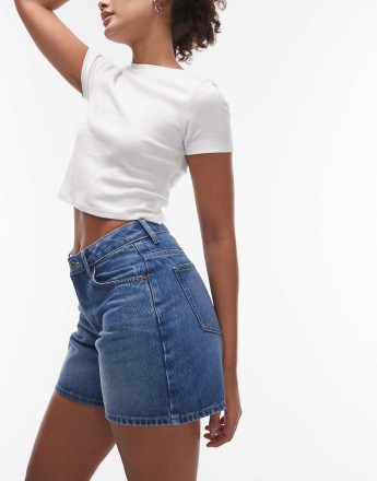 Topshop Hourglass denim Editor shorts in mid blue