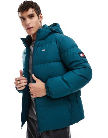 Tommy Jeans Water Repellent Down Jacket in Green Blue