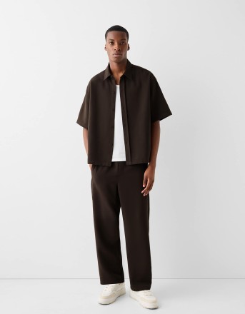 Bershka wide leg tailored trouser in brown