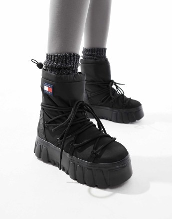 Tommy Jeans hybrid flatform snow boots in black