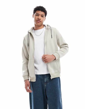 Brave Soul Zip through hoodie in light stone