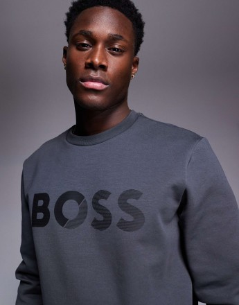 BOSS Green Salbo Tape Logo sweatshirt regular fit in dark grey CO-ORD