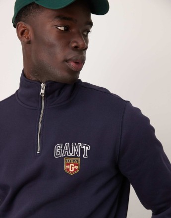 GANT varsity logo half zip sweatshirt in navy