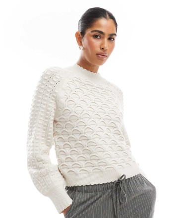 Object premium honeycomb knit jumper in cream