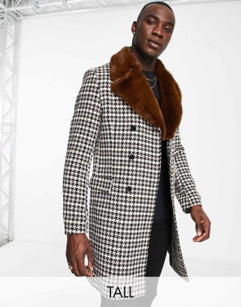 Gianni Feraud Tall faux fur collar checked coat