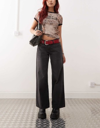 Motel roomy wide leg low rise jeans in washed black