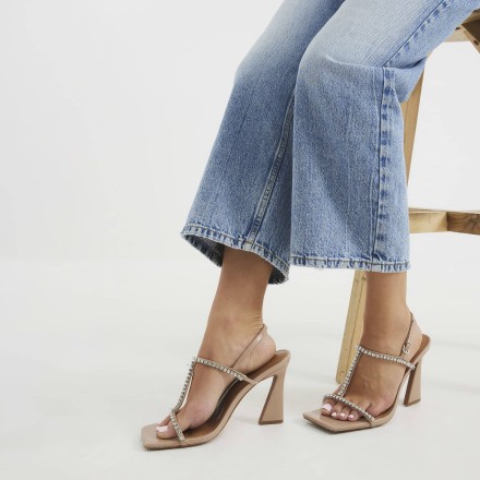 River Island Diamante t bar heeled sandals in pink - light