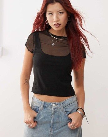 COLLUSION double layer baby tee in black