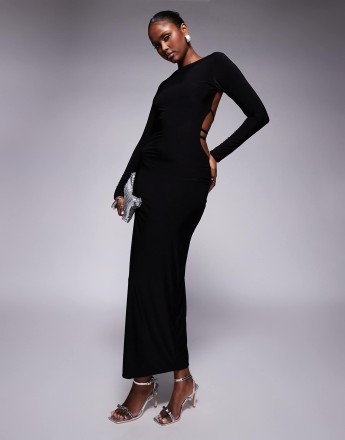 Missyempire double layered slinky open back bodycon maxi dress in black
