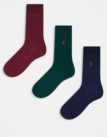 Polo Ralph Lauren 3 pack egyptian cotton socks with logo in navy burgundy green