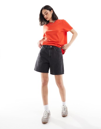 Cotton On relaxed denim short in vintage black worn