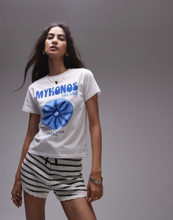 Topshop graphic Mykonos art tee in white
