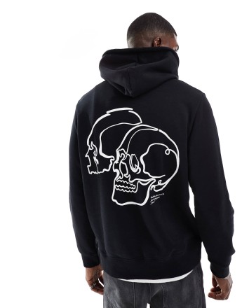 Jack & Jones oversized hoodie with skull back print in black