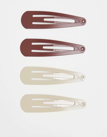 DesignB London pack of 4 hair clips in neutral brown
