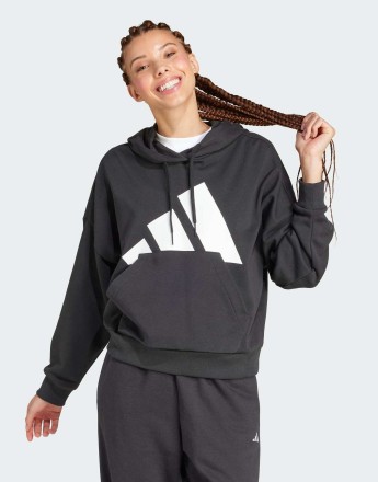 adidas performance Essentials big logo french terry loose hoodie in black / white