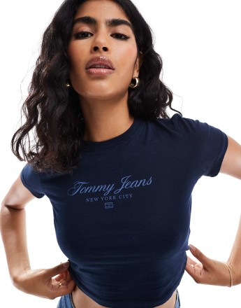 Tommy Jeans crop t-shirt with script logo in navy