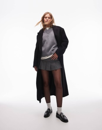 Topshop herringbone pleated micro mini skirt in grey