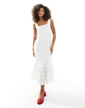 Daisy Street tiered midi dress with lace trims in white