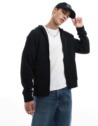Jack & Jones super oversized zip hoodie in black