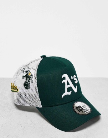 New Era Oaklands Athletics multi patch trucker cap in green