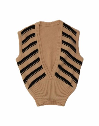 Vintage Crop Vest Tank Top UK 12 Medium In Beige Striped