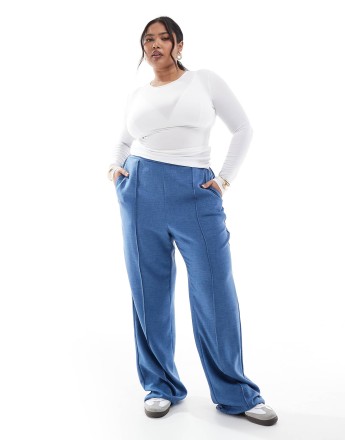 ONLY Curve wide leg trouser with seam detail in blue