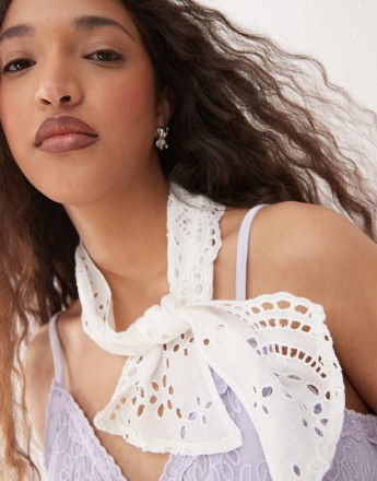 Reclaimed Vintage neckerchief in white broderie