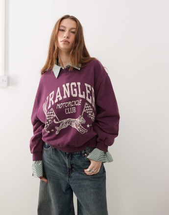 Wrangler oversized printed sweatshirt in purple/burgundy
