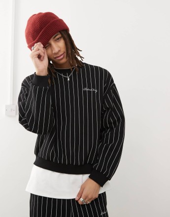 Reclaimed Vintage oversized boxy sweatshirt in black pinstripe
