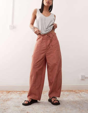 Lioness tie waist barrel leg trousers in red clay