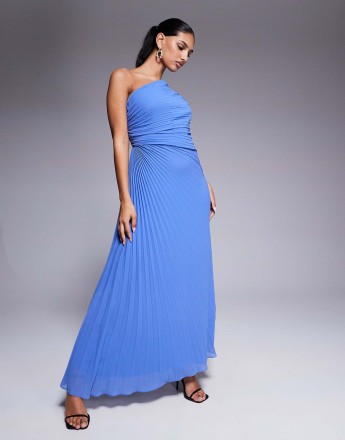 Forever New one shoulder pleated maxi dress in blue