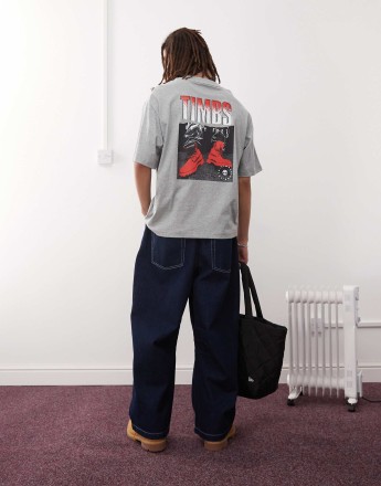 Timberland Timbs 6\"\" backprint oversized t-shirt in grey