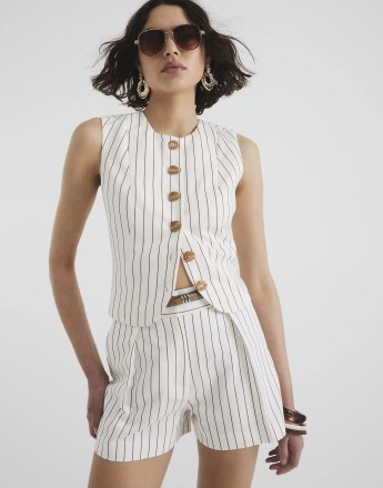 River Island tailored short in white stripe