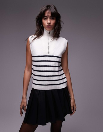 Mango sleeveless half zip jumper in white