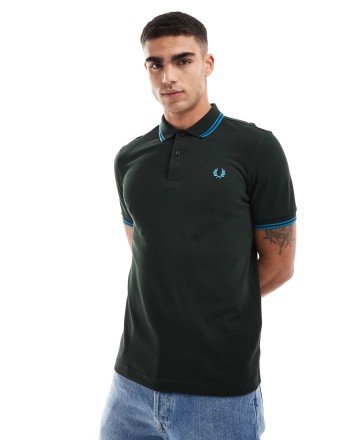 Fred Perry twin tipped polo shirt in dark green