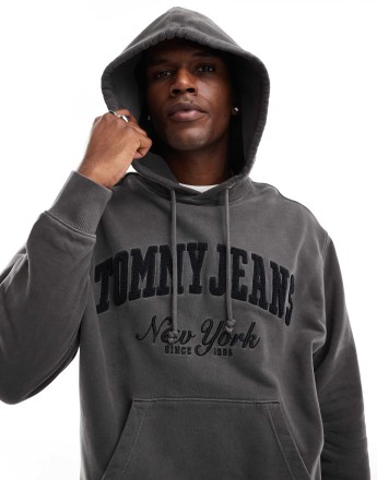 Tommy Jeans vintage varsity hoodies in washed black